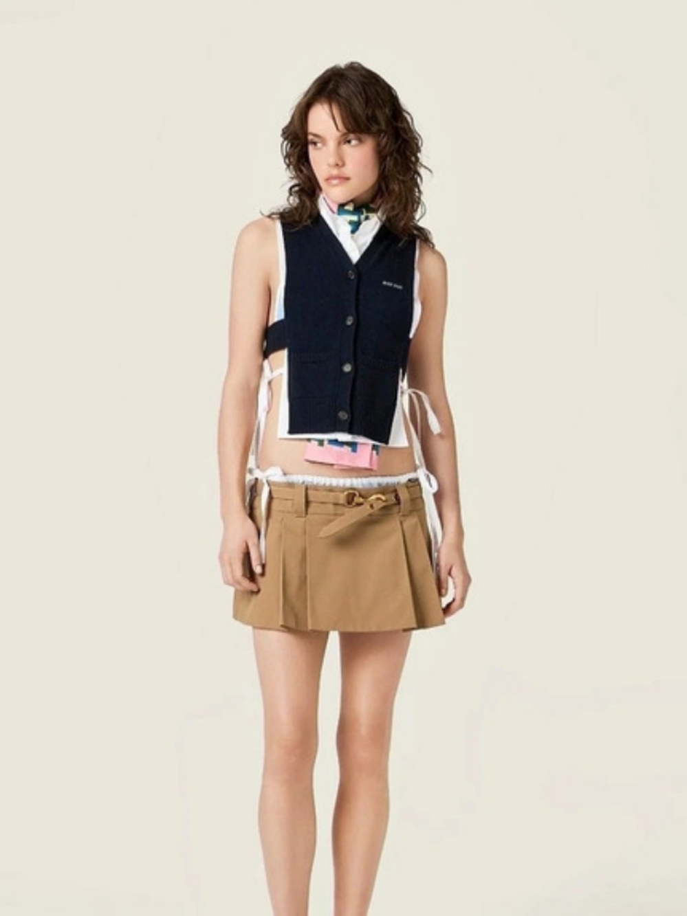 Miu Cotton Mini Skirt Brown